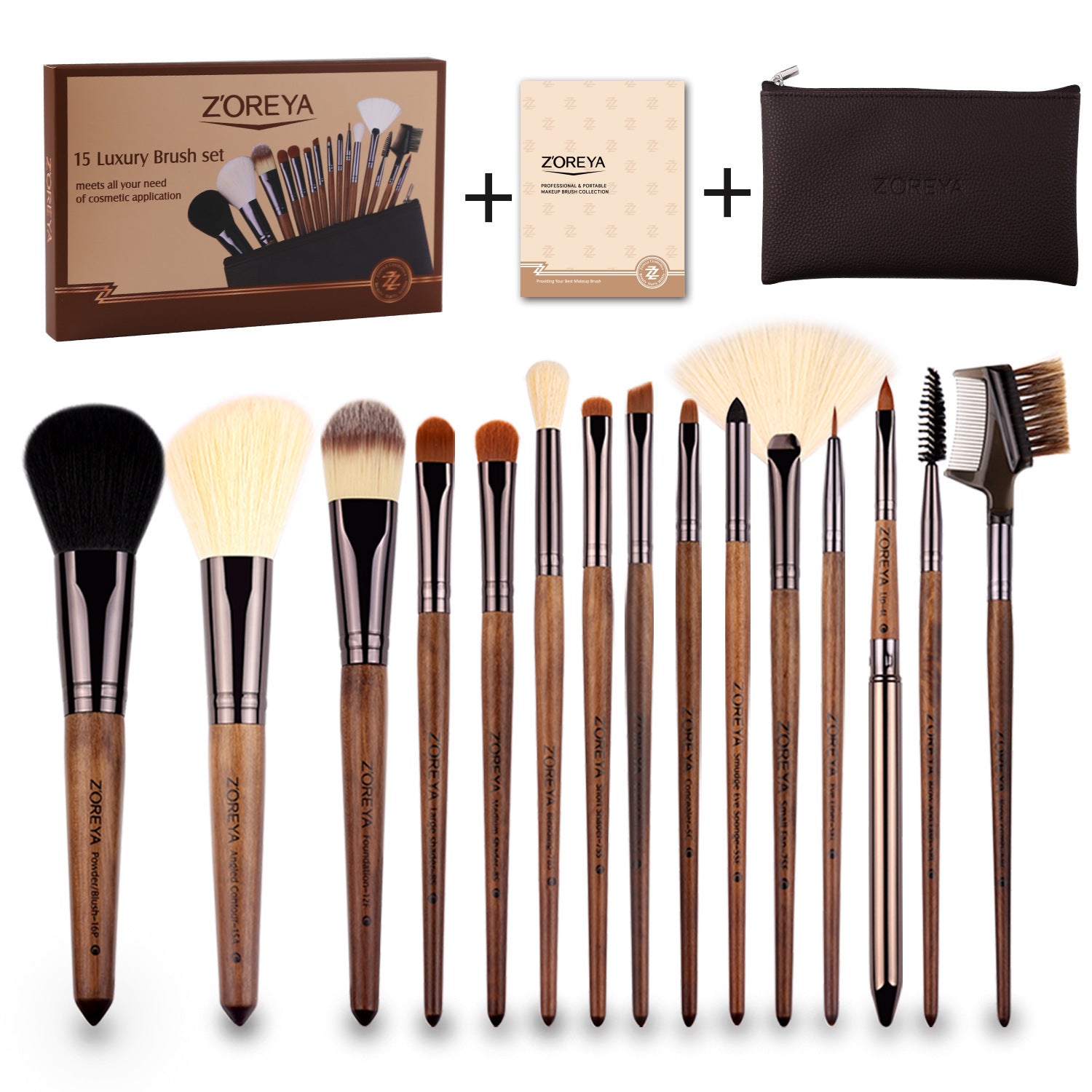 HKM-624915 Nylon Hair Makeup Brush Set with Wooden Handle - 16cm Length