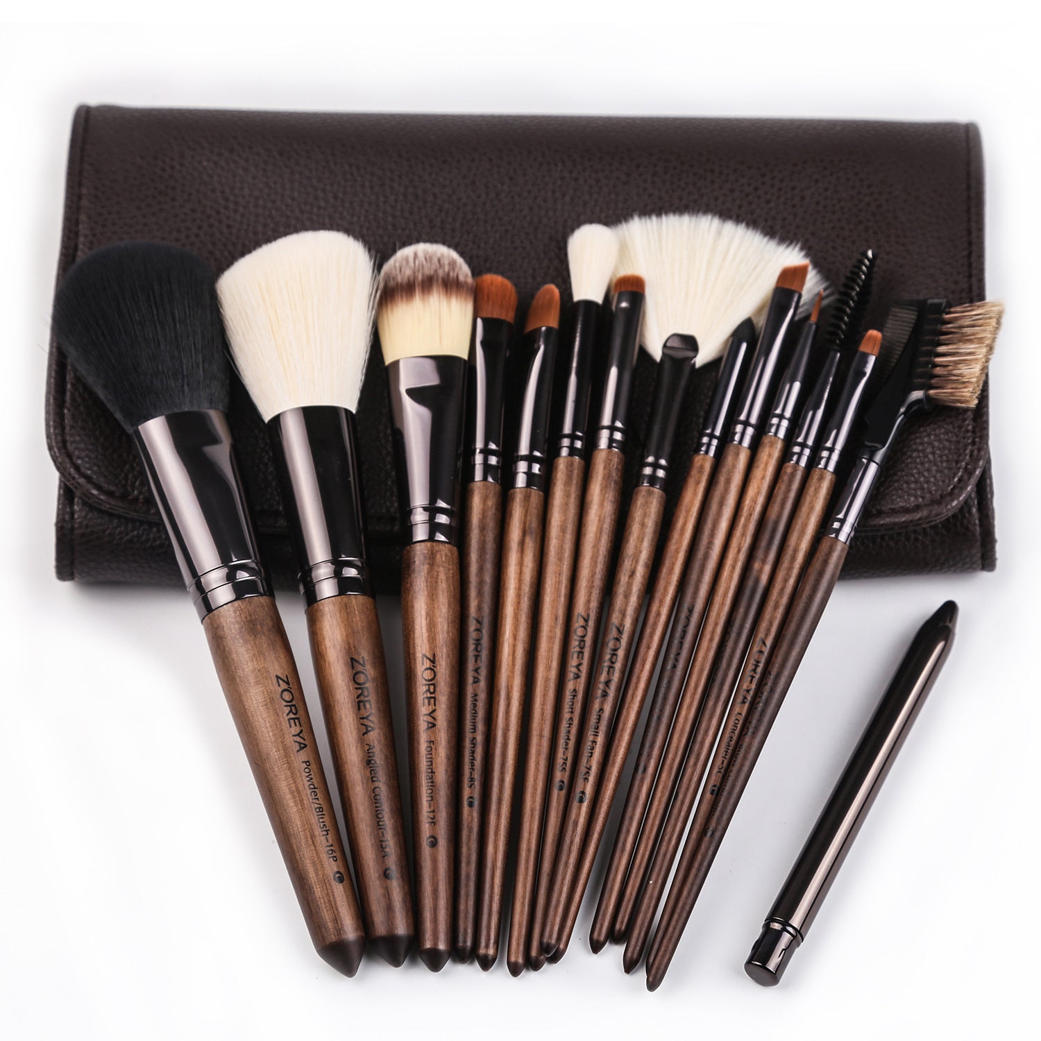 HKM-624915 Nylon Hair Makeup Brush Set with Wooden Handle - 16cm Length