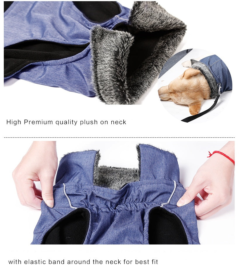 HKM-410195 Waterproof and Warm Casual Vest for Large Dogs - Available in Blue and Red, Sizes S to XXXL