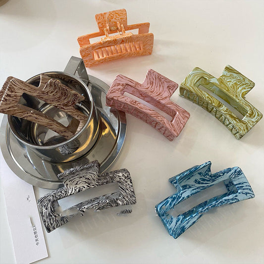 HKM-623123 Geometric Acrylic Hairpin with Retro Texture and Colorful Design for Stylish Ponytails