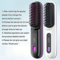HKM-255763 USB Wireless Electric Hair Straightening Comb for Straightening and Curling with Gentle Styling Technology