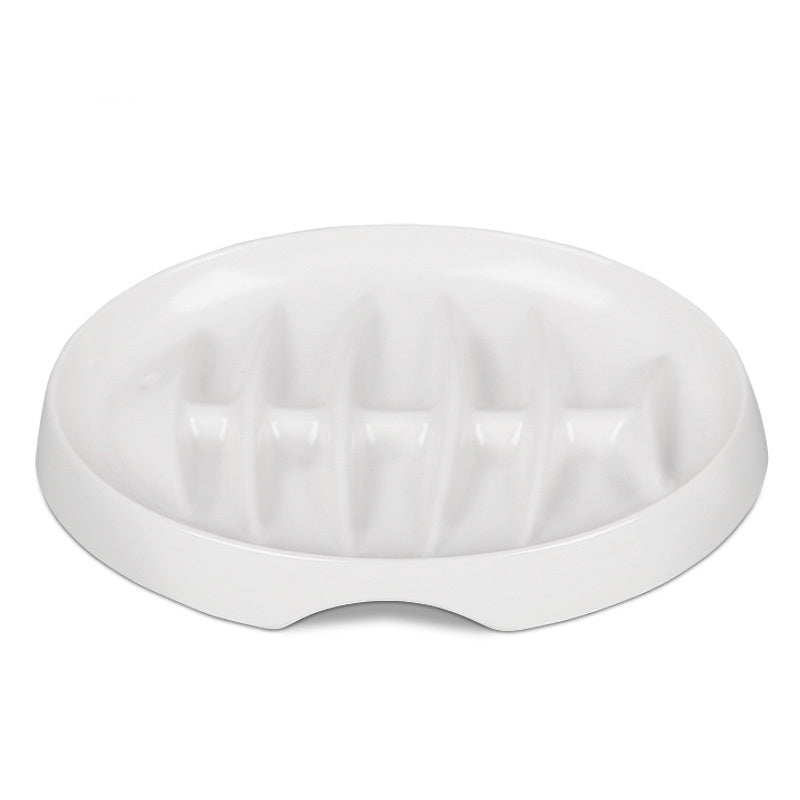 HKM-177299 Fishbone Interactive Slow Feeder Bowl for Cats and Dogs - Anti-Gulping Melamine Dish for Healthy Eating