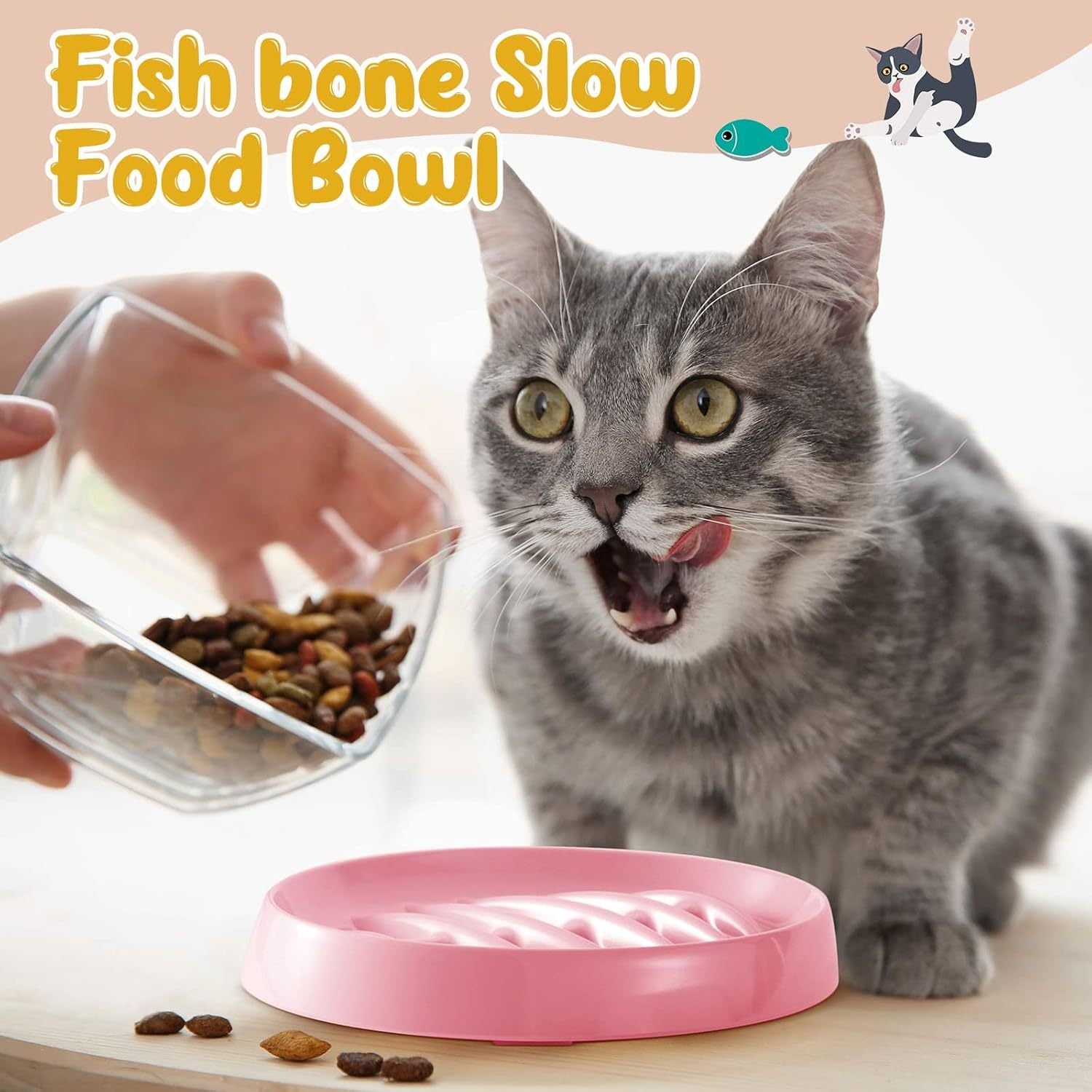 HKM-177299 Fishbone Interactive Slow Feeder Bowl for Cats and Dogs - Anti-Gulping Melamine Dish for Healthy Eating
