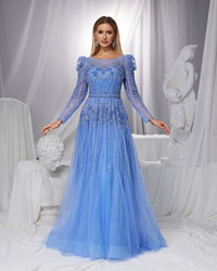 HKM-121363 Elegant Blue Evening Gown for Women - Model EZ25121