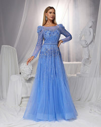 HKM-121363 Elegant Blue Evening Gown for Women - Model EZ25121