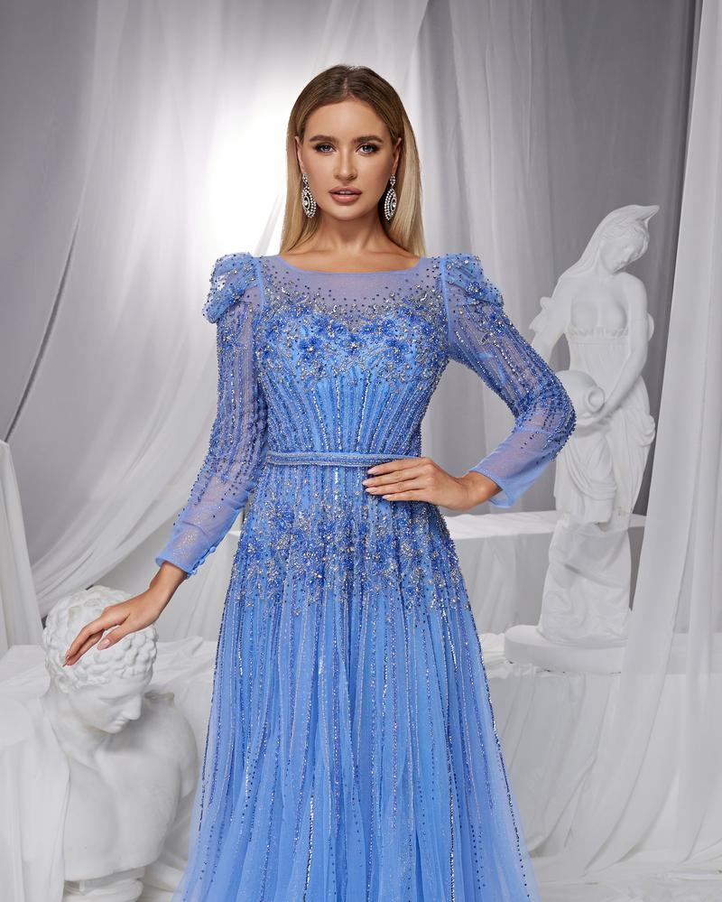 HKM-121363 Elegant Blue Evening Gown for Women - Model EZ25121