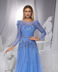 HKM-121363 Elegant Blue Evening Gown for Women - Model EZ25121