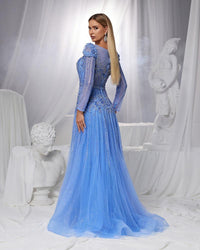 HKM-121363 Elegant Blue Evening Gown for Women - Model EZ25121