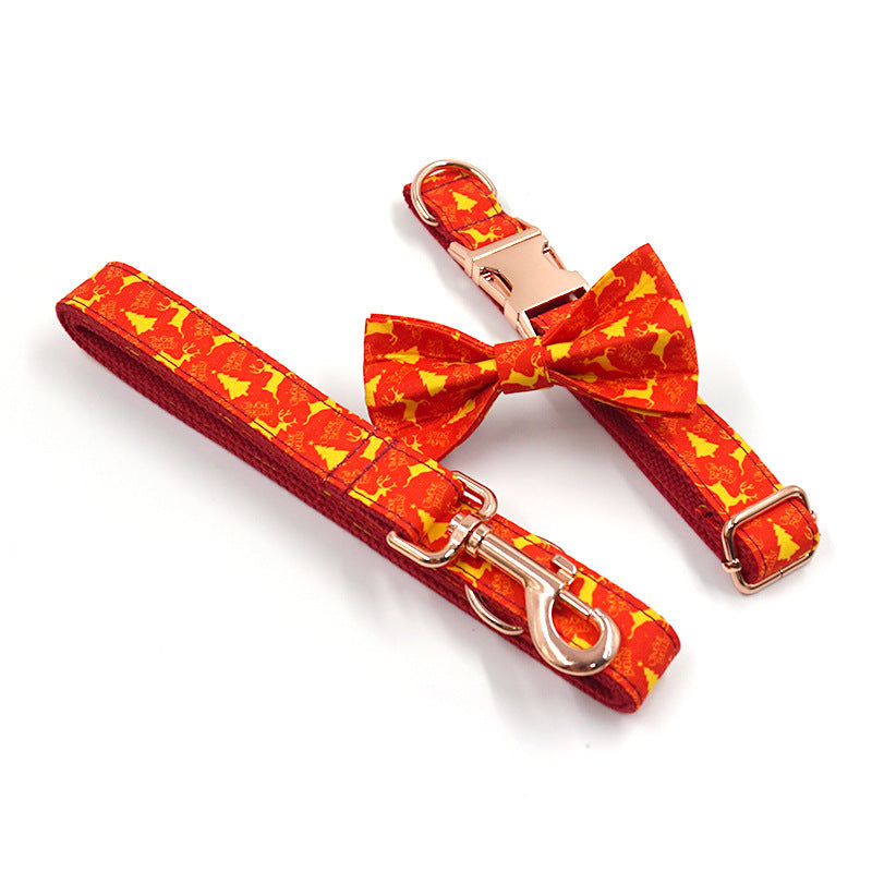 HKM-610899 Detachable Bow Collar and Towing Rope Set in Christmas Deer Rose Gold