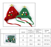 HKM-390931 Christmas Tree-Shaped Pet Hat for Dogs and Cats - Red and Green Fluff with Fur Ball Accents, Available in Multiple Sizes