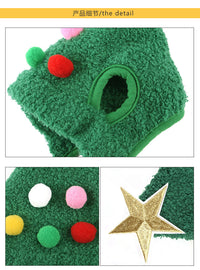 HKM-390931 Christmas Tree-Shaped Pet Hat for Dogs and Cats - Red and Green Fluff with Fur Ball Accents, Available in Multiple Sizes