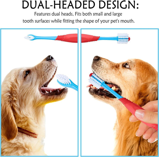 HKM-507027 360-Degree Dual-Head Dog and Cat Toothbrush with Anti-Slip Handle for Effective Dental Care
