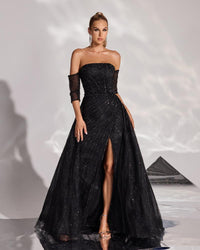 HKM-612883 Elegant Black Evening Dress for Women - Perfect for Formal Occasions