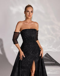 HKM-612883 Elegant Black Evening Dress for Women - Perfect for Formal Occasions