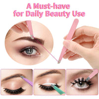 HKM-482835 6-Piece Stainless Steel Eyebrow Tweezers Set with Curved Scissors and Brush for Precise Shaping and Ingrown Hair Removal