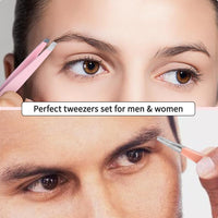 HKM-482835 6-Piece Stainless Steel Eyebrow Tweezers Set with Curved Scissors and Brush for Precise Shaping and Ingrown Hair Removal