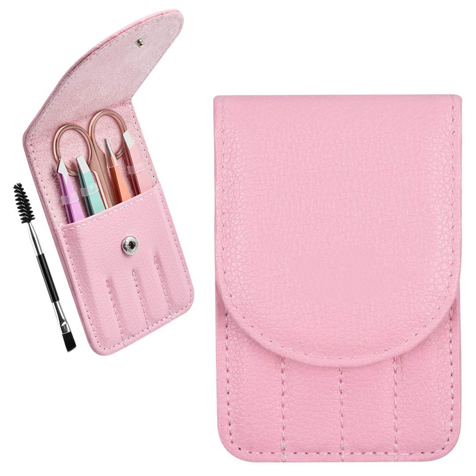 HKM-482835 6-Piece Stainless Steel Eyebrow Tweezers Set with Curved Scissors and Brush for Precise Shaping and Ingrown Hair Removal