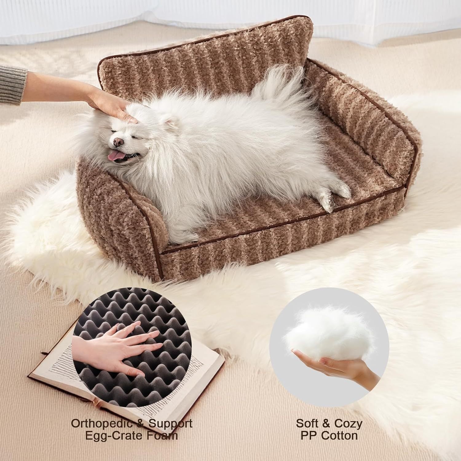 HKM-368147 Orthopedic Cat Couch Pet Bed with Removable Cover - 26x19x11.8 Inch, Soft Fabric, Non-Slip Design, Ideal for Small Dogs and Cats