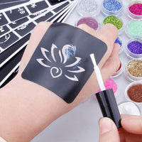 HKM-995411 Innovative Diamond Glitter Tattoo Set with Semi-Permanent Templates for Body Art