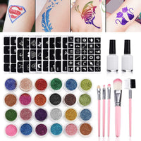 HKM-995411 Innovative Diamond Glitter Tattoo Set with Semi-Permanent Templates for Body Art