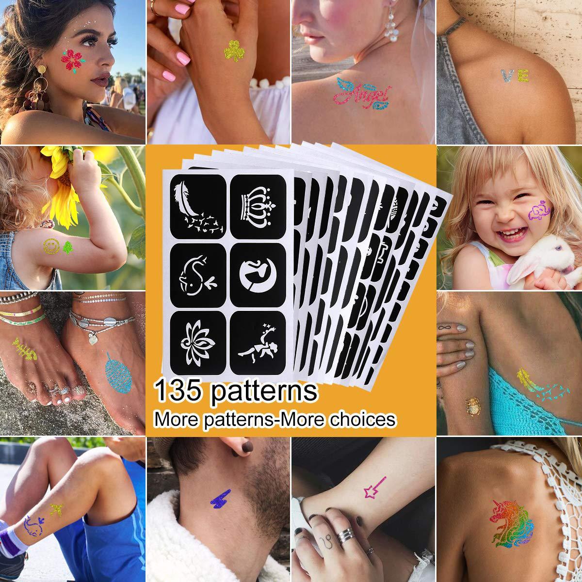 HKM-995411 Innovative Diamond Glitter Tattoo Set with Semi-Permanent Templates for Body Art