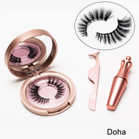 HKM-090579 Natural Magnetic Liquid Eyeliner with Handmade False Eyelashes and Tweezers Set