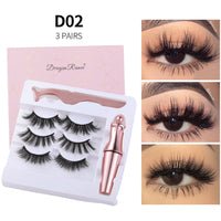 HKM-090579 Natural Magnetic Liquid Eyeliner with Handmade False Eyelashes and Tweezers Set