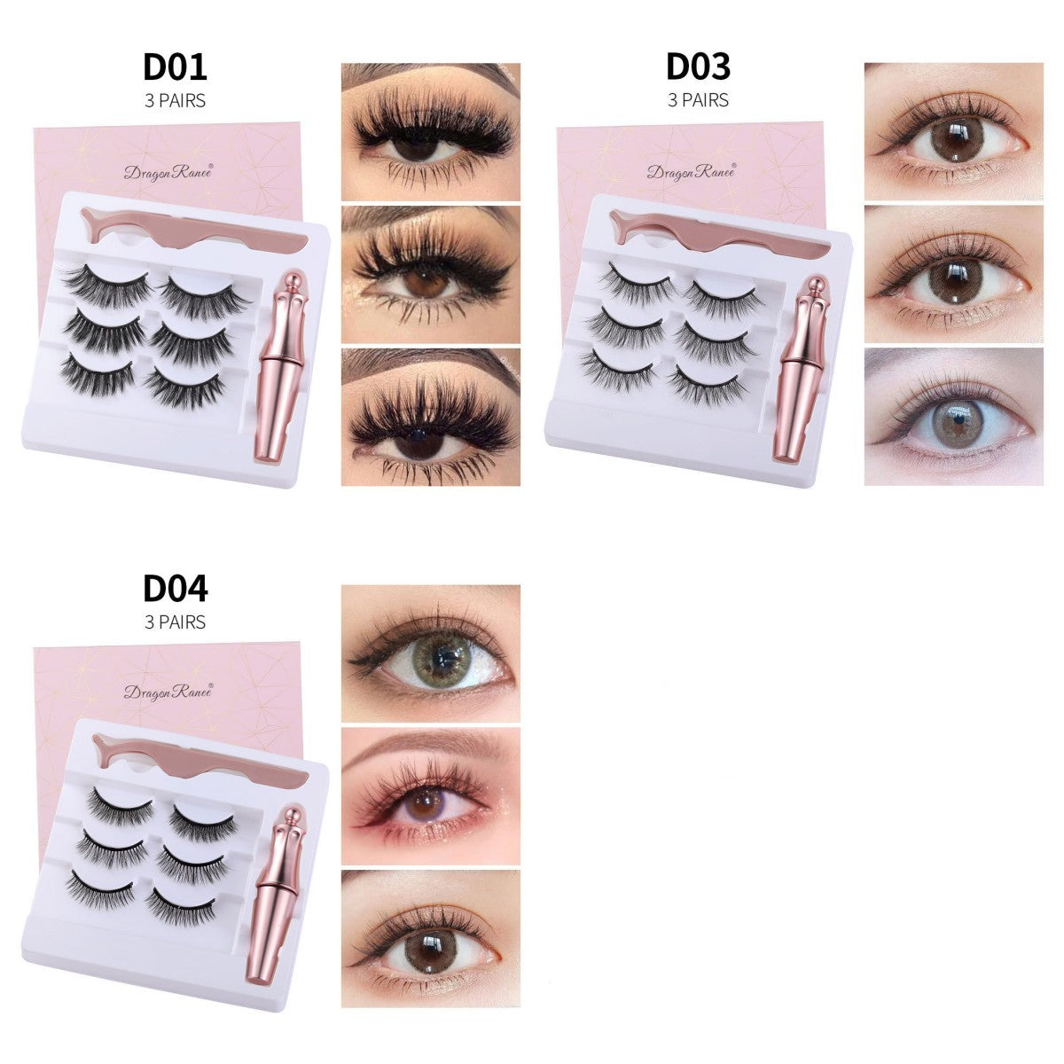HKM-090579 Natural Magnetic Liquid Eyeliner with Handmade False Eyelashes and Tweezers Set