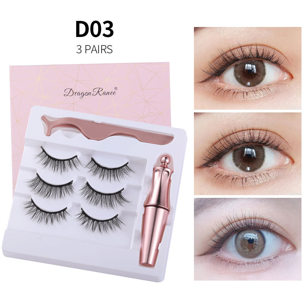 HKM-090579 Natural Magnetic Liquid Eyeliner with Handmade False Eyelashes and Tweezers Set