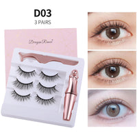 HKM-090579 Natural Magnetic Liquid Eyeliner with Handmade False Eyelashes and Tweezers Set