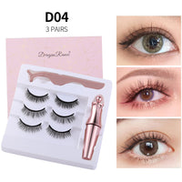 HKM-090579 Natural Magnetic Liquid Eyeliner with Handmade False Eyelashes and Tweezers Set