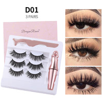 HKM-090579 Natural Magnetic Liquid Eyeliner with Handmade False Eyelashes and Tweezers Set