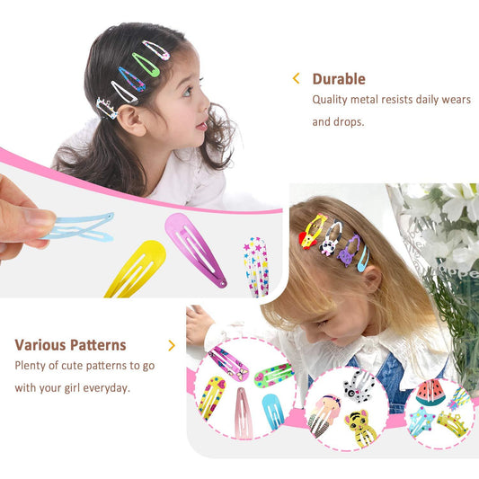 HKM-119251 100-Piece Assorted Hair Clips Set for Kids and Teens - Cute Candy Colors and Cartoon Designs