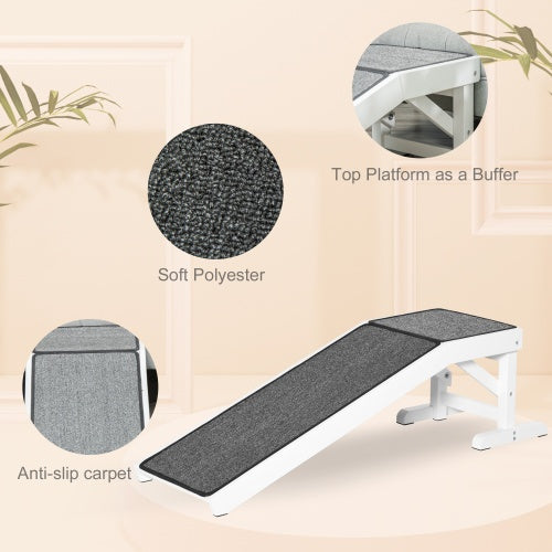 HKM-072403 PawHut Adjustable Pet Ramp with Non-Slip Carpet and Sturdy Wood Construction, 49" x 16" x 14"