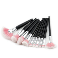 HKM-188563 10-Piece Nylon Makeup Brush Set with Long Wooden Handles