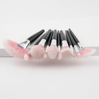 HKM-188563 10-Piece Nylon Makeup Brush Set with Long Wooden Handles