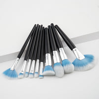 HKM-188563 10-Piece Nylon Makeup Brush Set with Long Wooden Handles