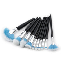 HKM-188563 10-Piece Nylon Makeup Brush Set with Long Wooden Handles
