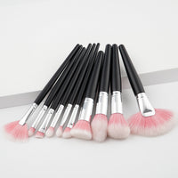 HKM-188563 10-Piece Nylon Makeup Brush Set with Long Wooden Handles
