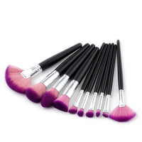HKM-188563 10-Piece Nylon Makeup Brush Set with Long Wooden Handles