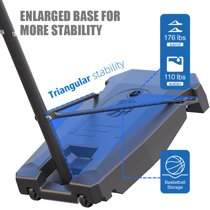 HKM-950099 Portable Adjustable Basketball Hoop with PC Backplate, Large Base, and Wheels (5.25-8.53 Ft)