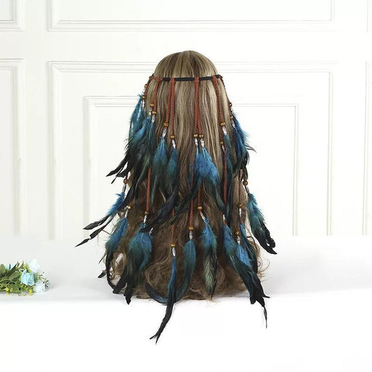 HKM-396051 Bohemian Feather Headband Hair Comb for Festivals, Versatile Fashion Accessory for Women