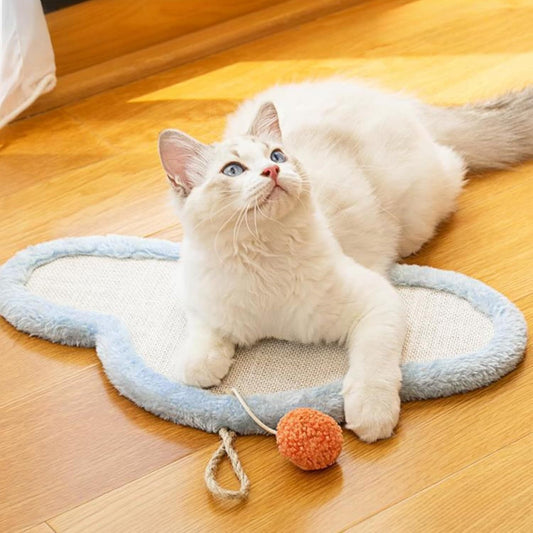 HKM-626003 Wall-Mounted Natural Sisal Cat Scratching Mat with Cute Sleeping Cat Design - Durable Indoor Furniture Protector