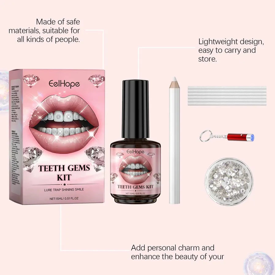 JMT-387082 Silver DIY Tooth Gems Kit with Adhesive and UV Light for Unique Teeth Art