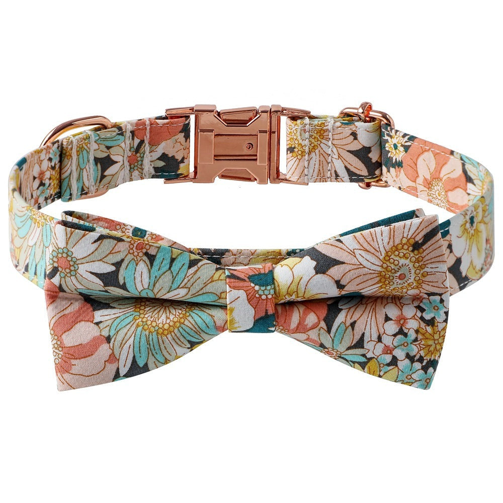 HKM-305619 Floral Cotton Dog Collar with Adjustable Rose Buckle - Perfect for Every Occasion