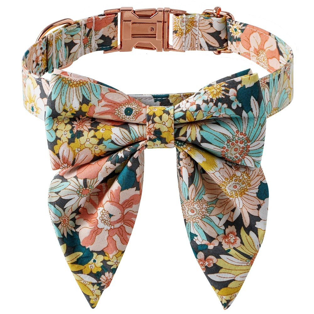 HKM-305619 Floral Cotton Dog Collar with Adjustable Rose Buckle - Perfect for Every Occasion