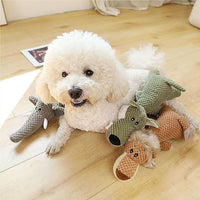 HKM-300499 Durable Chew Toy for Heavy Chewers - Indestructible Plush Animal with Squeaker and Crinkle Paper, Promotes Dental Health for Dogs