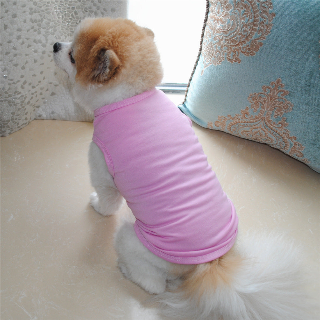 HKM-458131 Solid Color Casual Dog Vest in Thin White - Polyester Material, Unisex Design