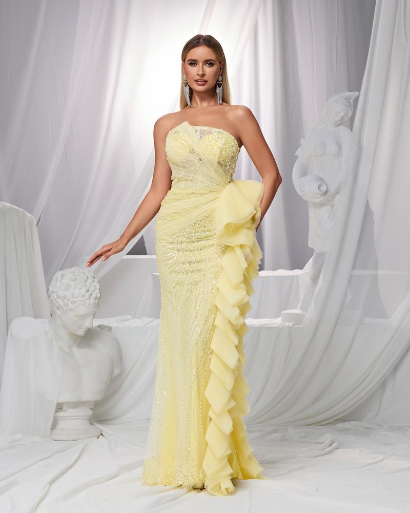 HKM-925907 Elegant Yellow Evening Dress for Women EZ25157