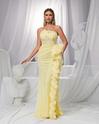 HKM-925907 Elegant Yellow Evening Dress for Women EZ25157